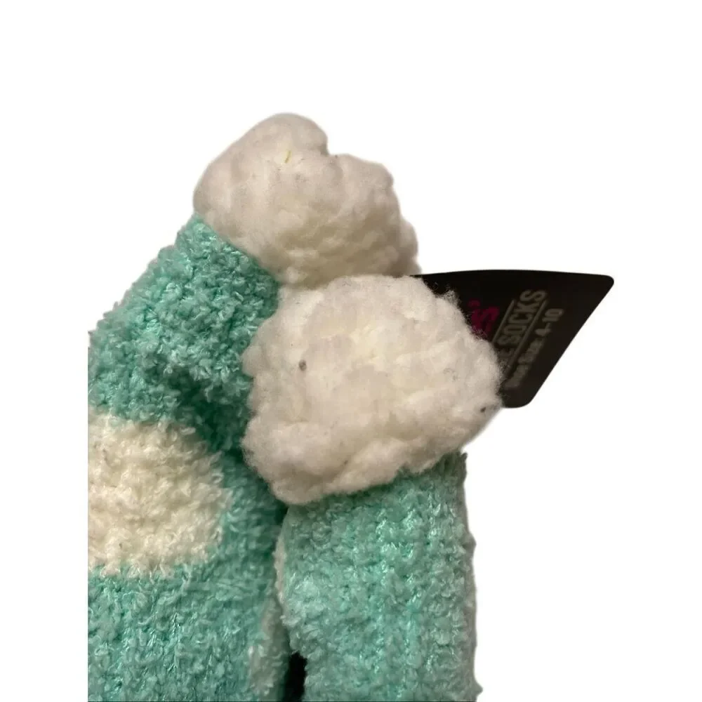 Nwt Ladies Lounge Socks Aqua White Polka Dot Sherpa Lined Cozy Fuzzy Size 4-10